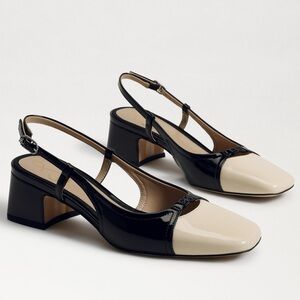 Sam Edelman TARRA SLINGBACK Black and Cream Block Patent Leather Heels Size 8